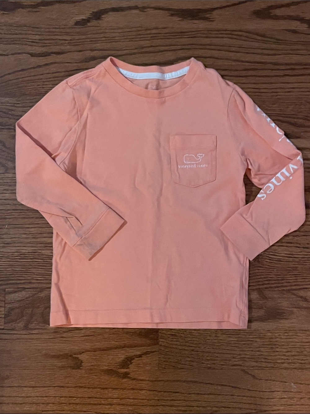 Vineyard Vines Kids Long-Sleeve Pocket Tee in Coral Pink